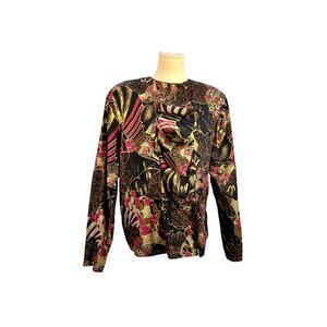 Vintage 80s 90s Bonnie Boynton Dreamscape Print Cascade Collar Blouse Size S